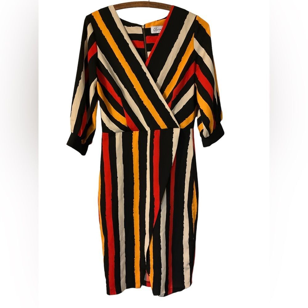 Closet London Dress Size 6 Stripes Maximalist Art Teacher V Neck